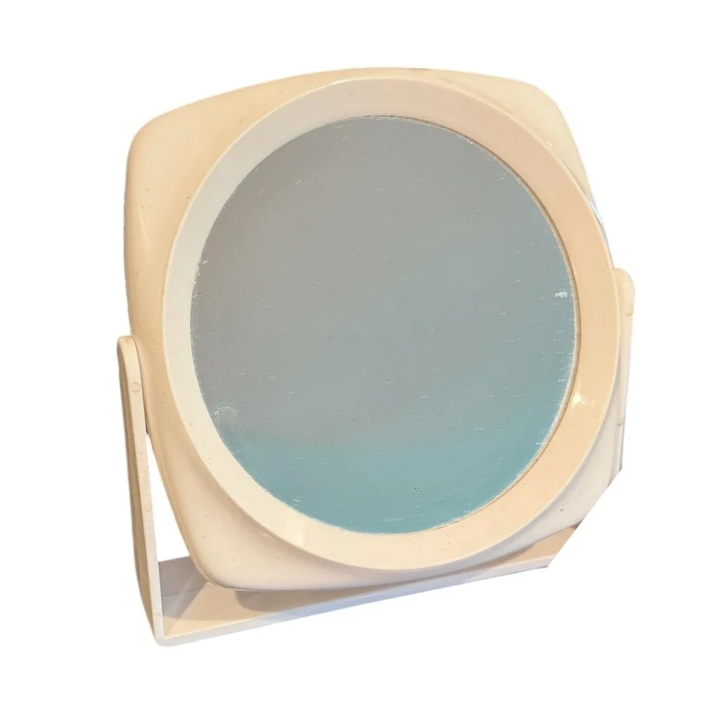 Vintage Cream Swivel Tabletop Vanity Mirror Retro Mid Century Modern Style